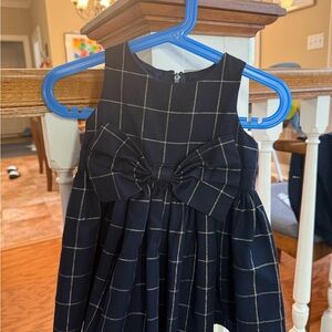 Elegant Navy Blue Checkered Kids Dress